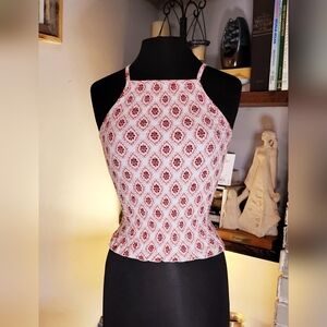 🌺 NWT Smocked High Neck Tank - Red Floral Pattern; Sz XS 🌺